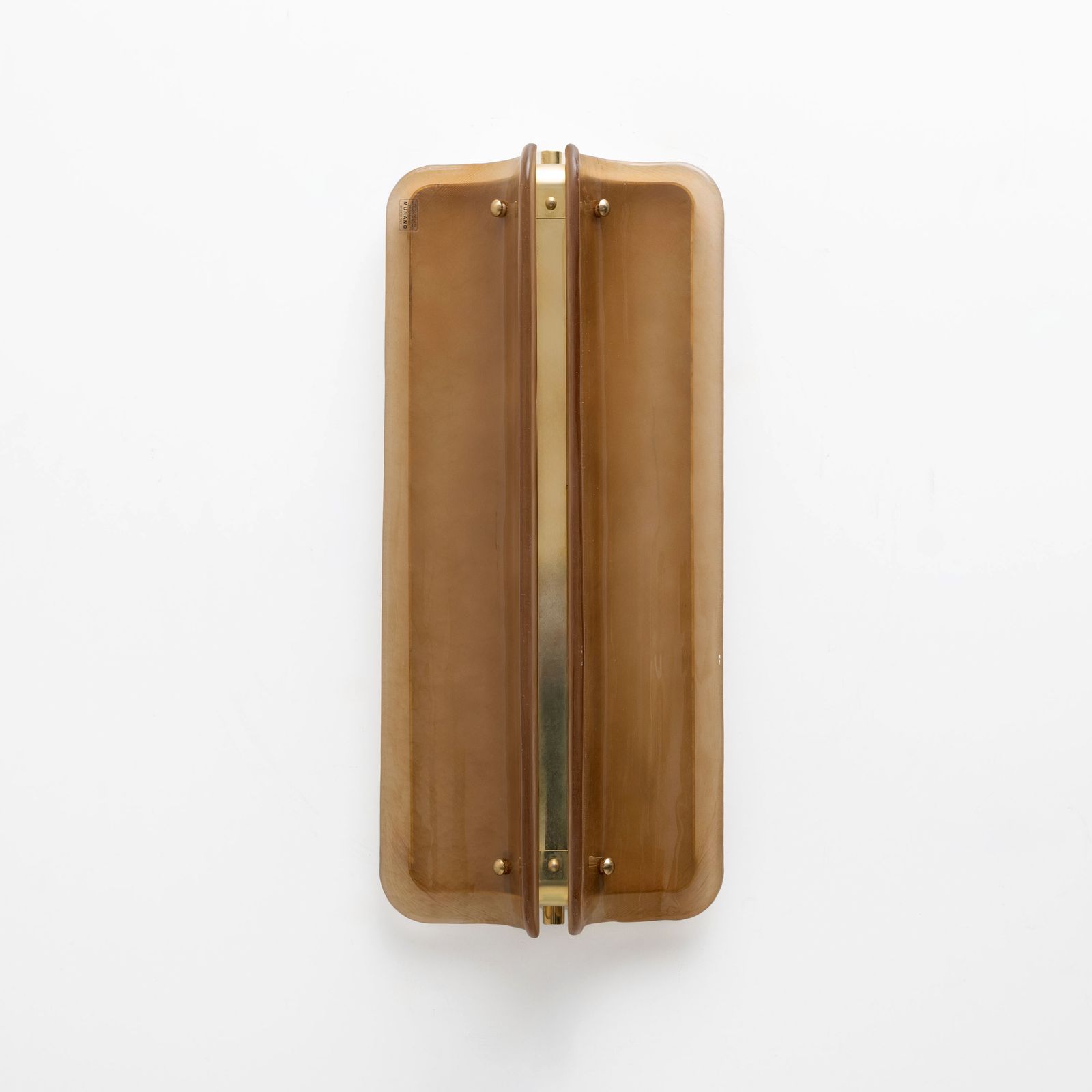 Paar grote gebogen wandlampen van amberkleurig Muranoglas en messing photo furniture