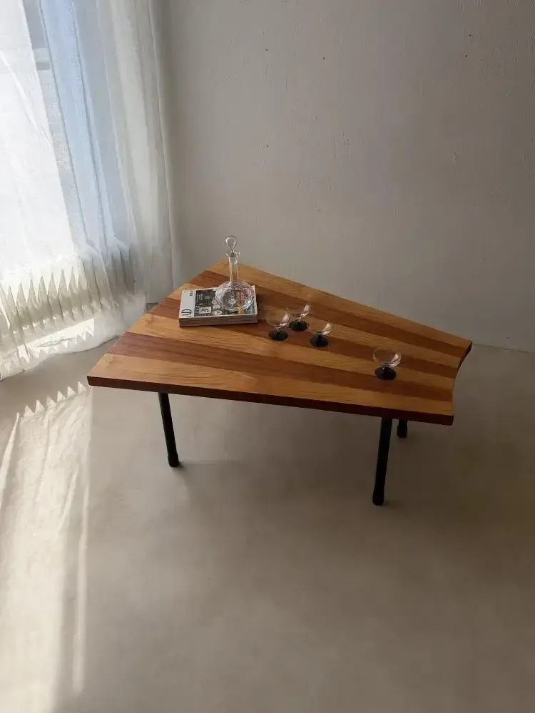 Fan Shaped Coffee Table With Inlaid Wood, 1950s