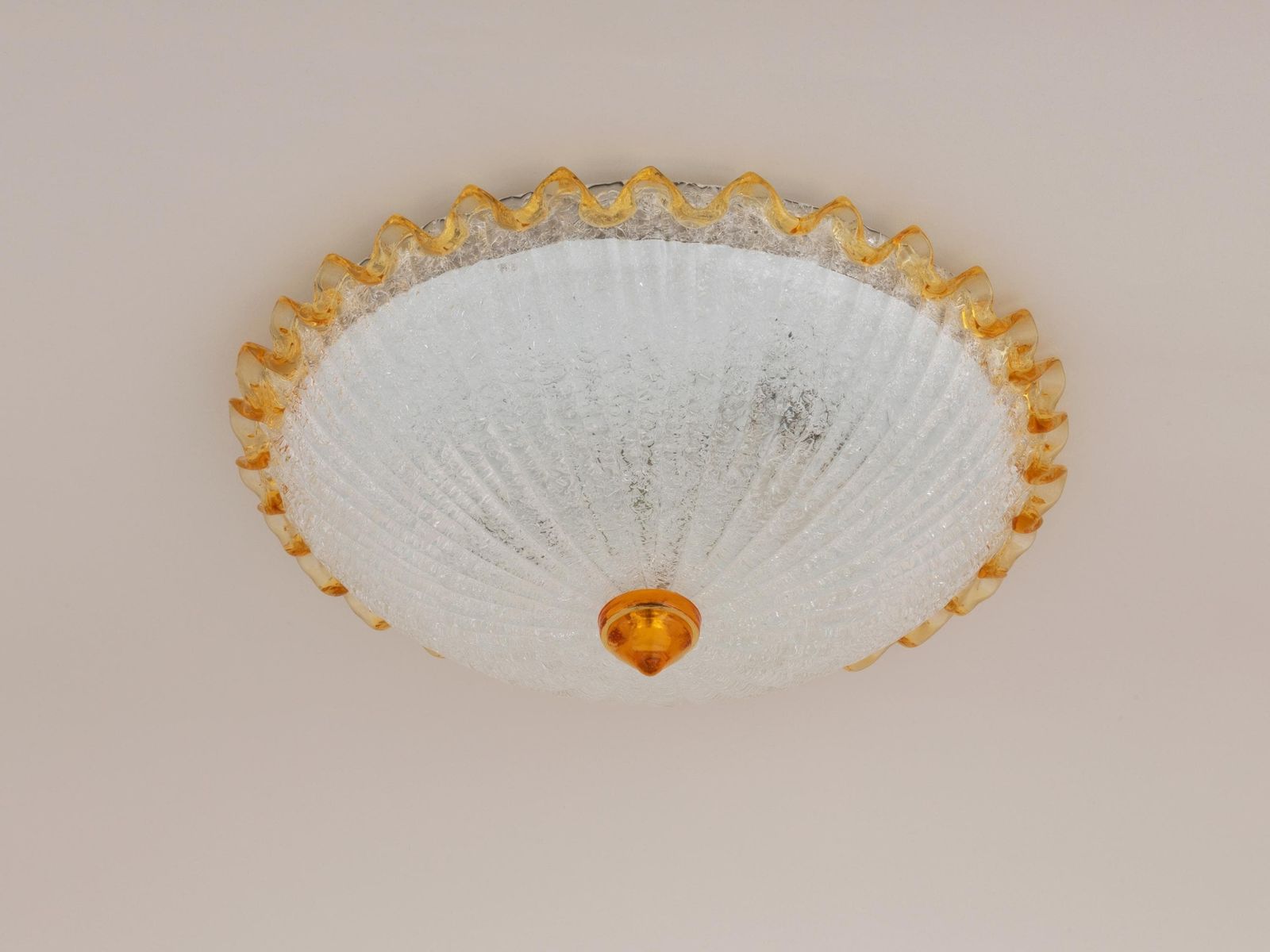 Mid Century Murano Barovier & Toso Flush Mount Glass Fixture Ceiling Light Lamp Vintage Ocher Yellow Ice Venetian Hollywood Regency Toilet photo vinterior