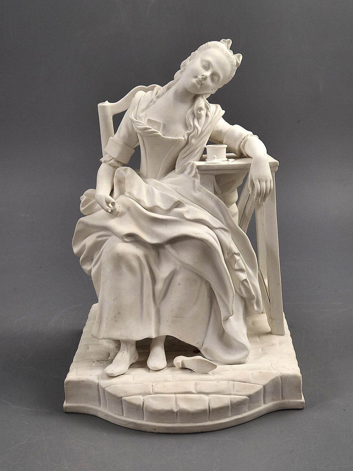 Old Paris Parian figuur van La Dormeuse naar Michel Victor Acier, ca. 1850-1880