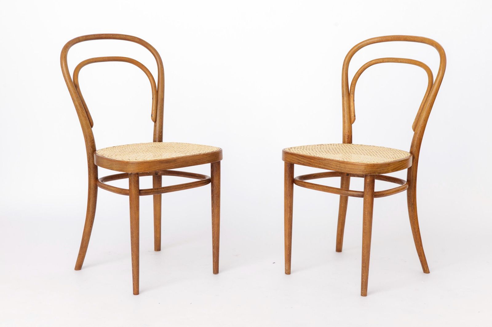 Pair Of Vintage Thonet Model 14 Chairs | Radomsko Bentwood Dining Chairs | New Cane Seats photo Furniture
