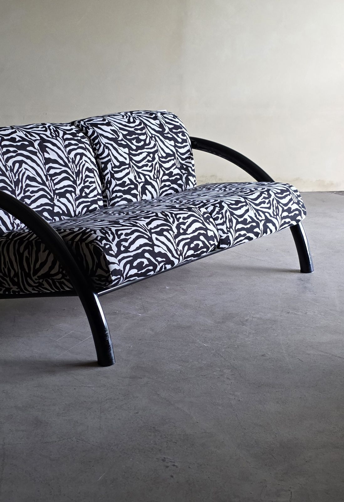 Vintage, Black Modernist 2seater Sofa In Zebra Fabric photo Furniture