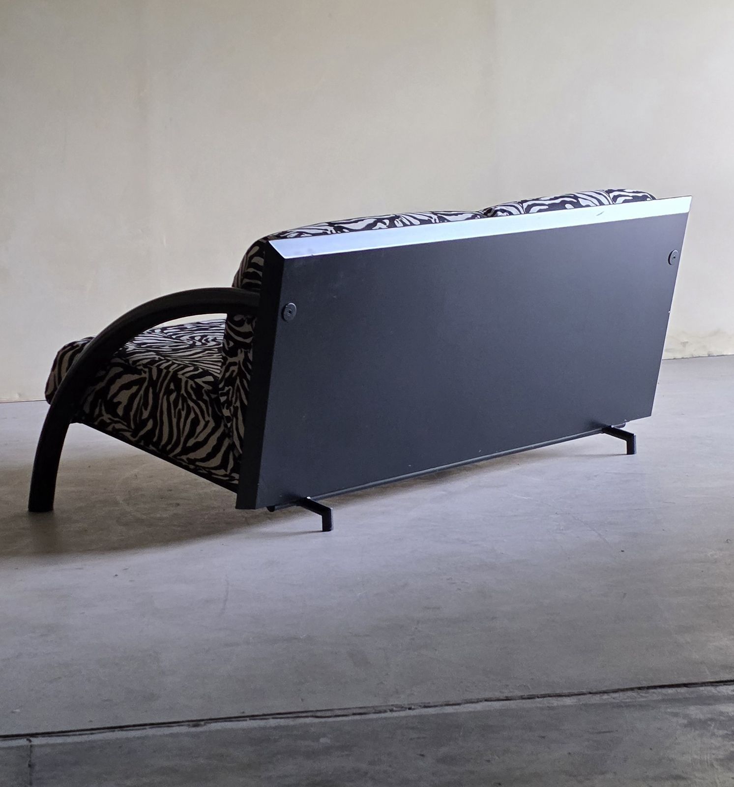 Vintage, Black Modernist 2seater Sofa In Zebra Fabric photo vinterior