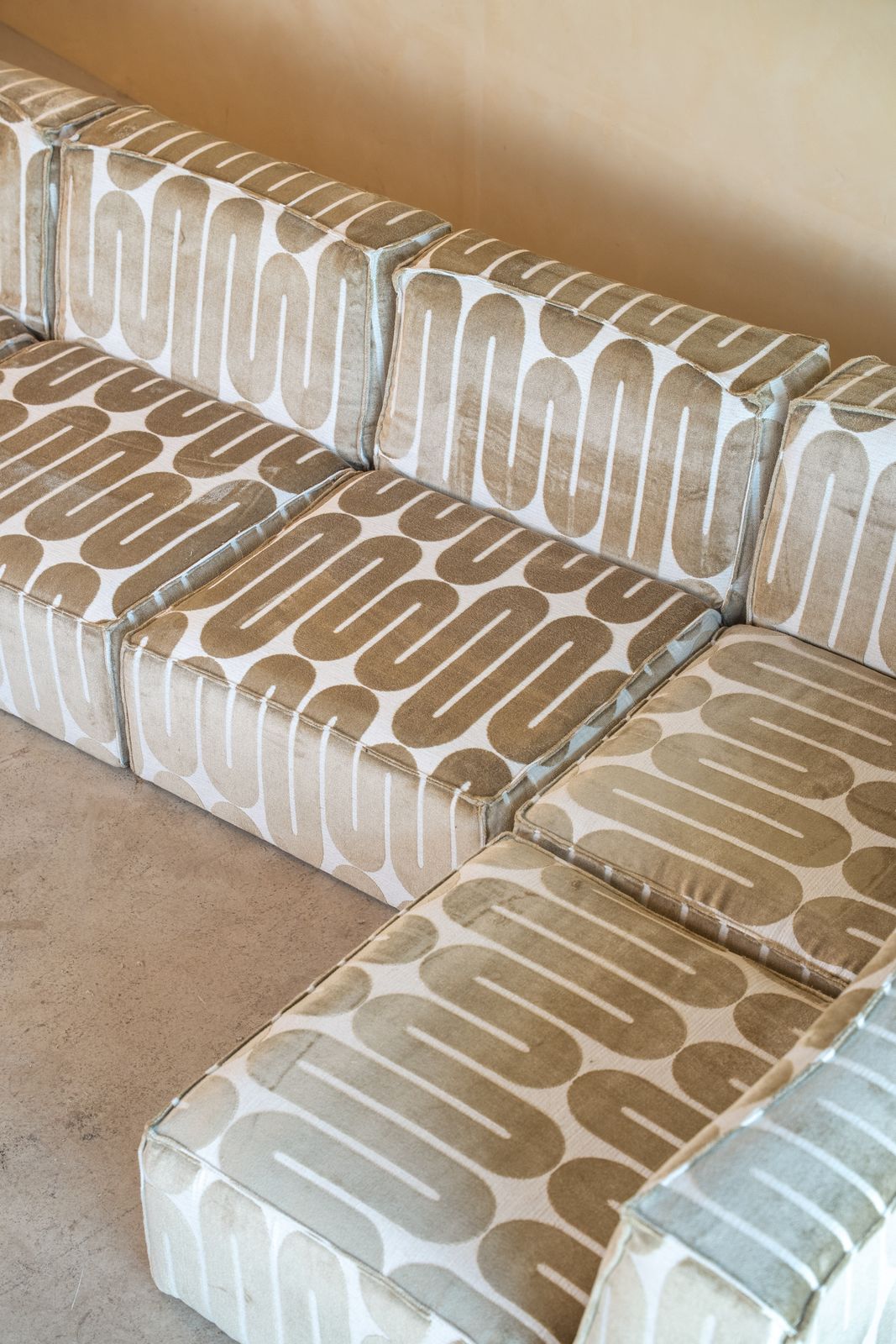 Exclusive Vintage Modulair Sofa Set In Geometric Velvet Fabric photo buy