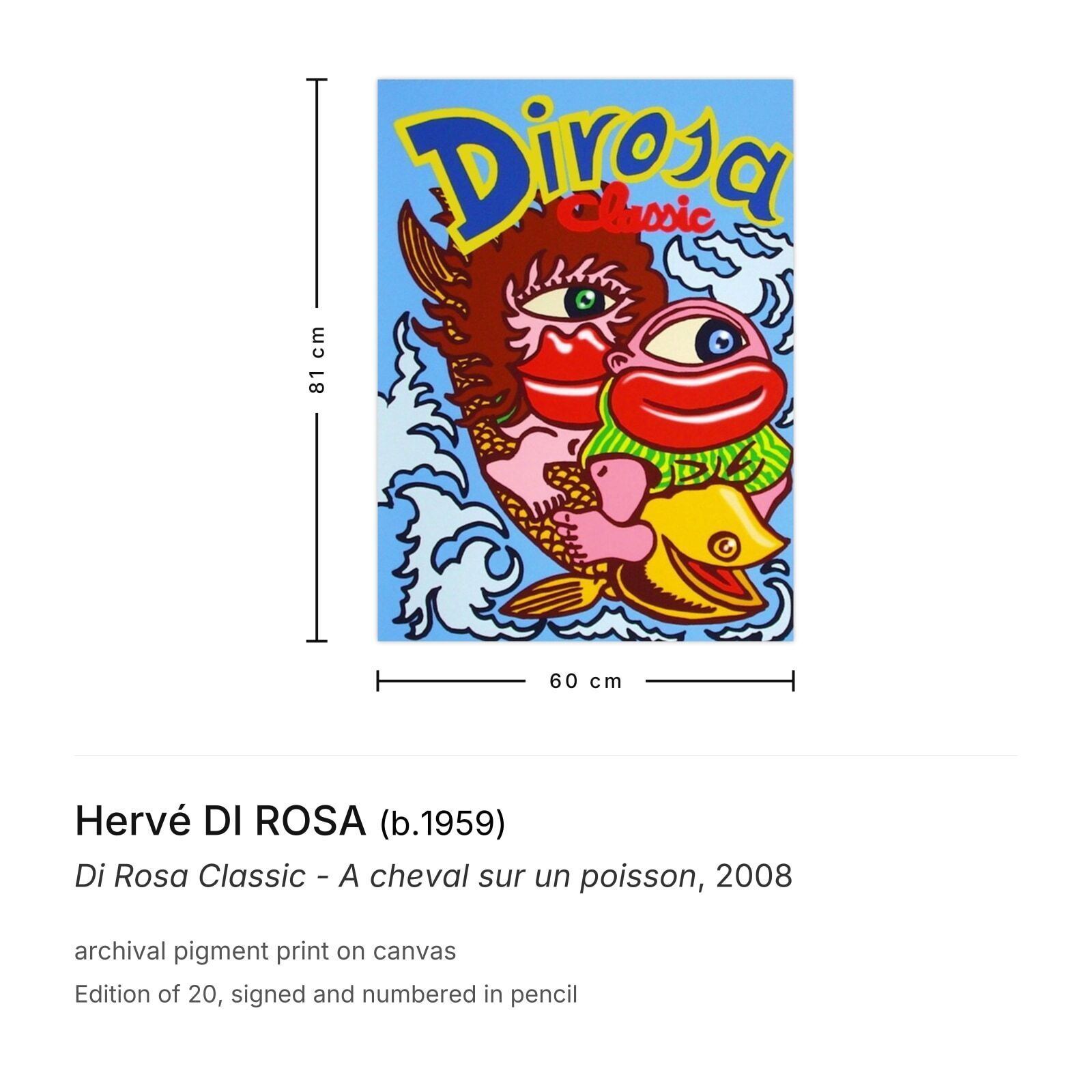 Hervé Di Rosa Gesigneerde Archival Pigment Print Di Rosa Classic A Cheval Sur Un Poisson 2008 photo furniture