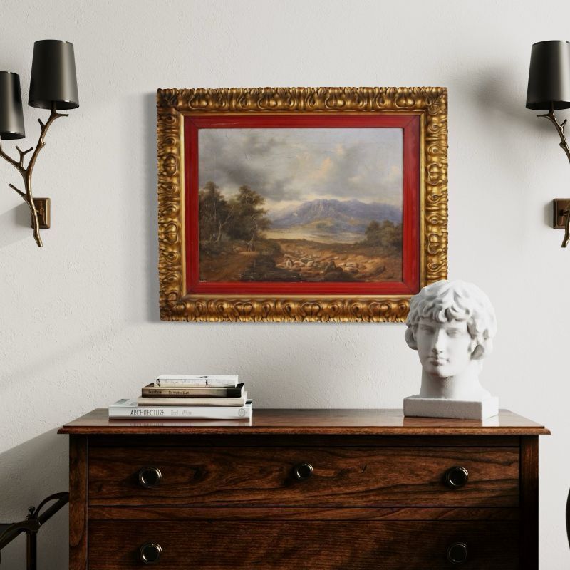 1400.0 Paysage italien avec voyageurs, huile sur toile datée 1845 photo