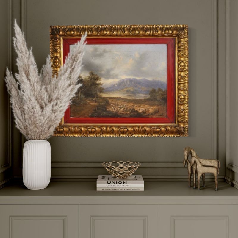 photo buy Paysage italien avec voyageurs, huile sur toile datée 1845