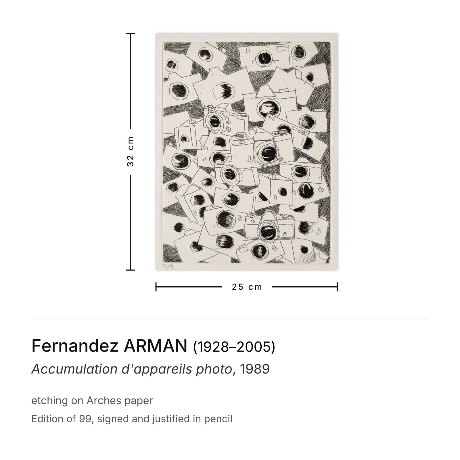 Fernandez Arman Gesigneerde Ets Accumulation D'appareils Photo 1989 photo furniture