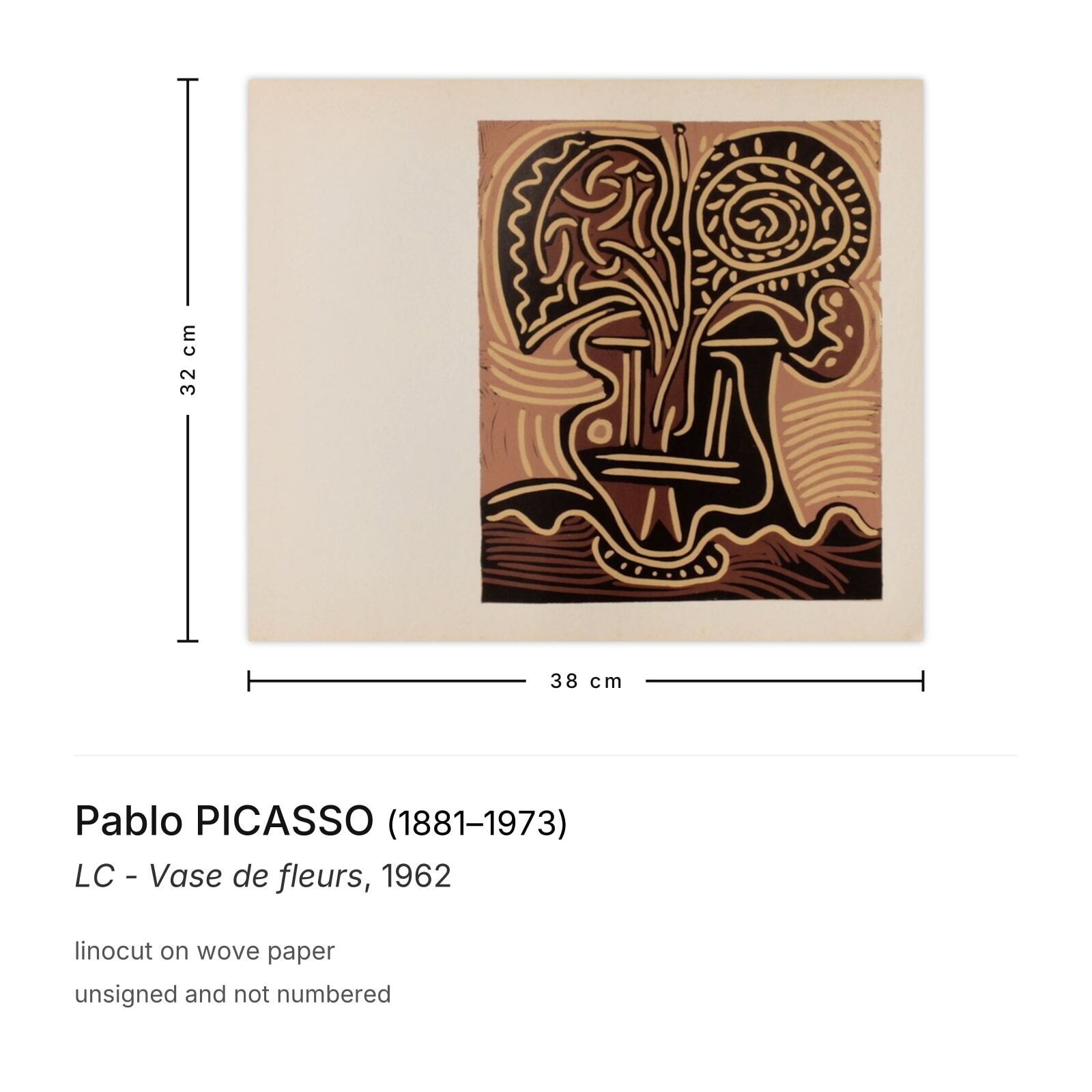 Pablo Picasso Linocut Lc   Vase De Fleurs 1962 photo furniture