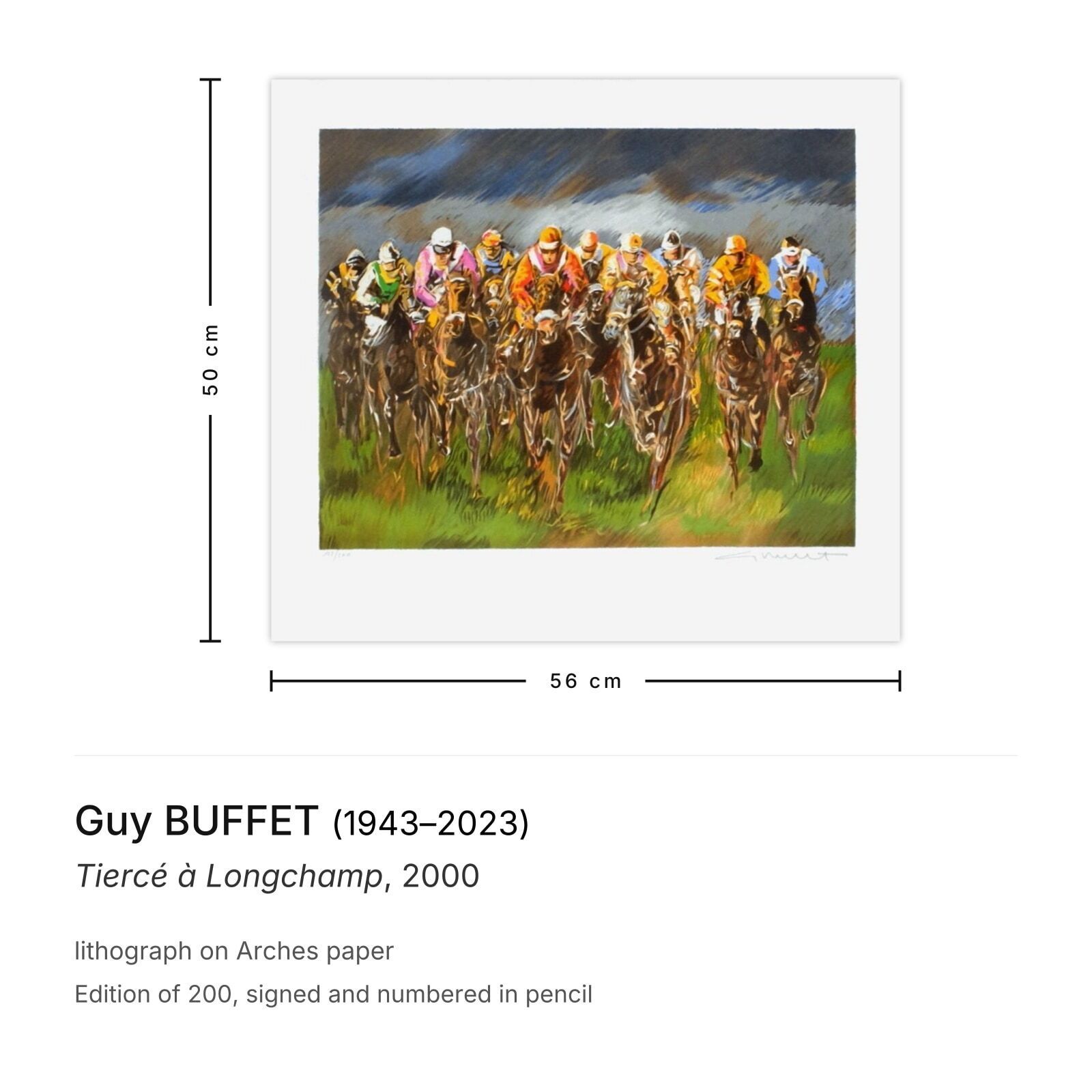 Guy Buffet Gesigneerde Lithografie Tiercé à Longchamp 2000 photo furniture