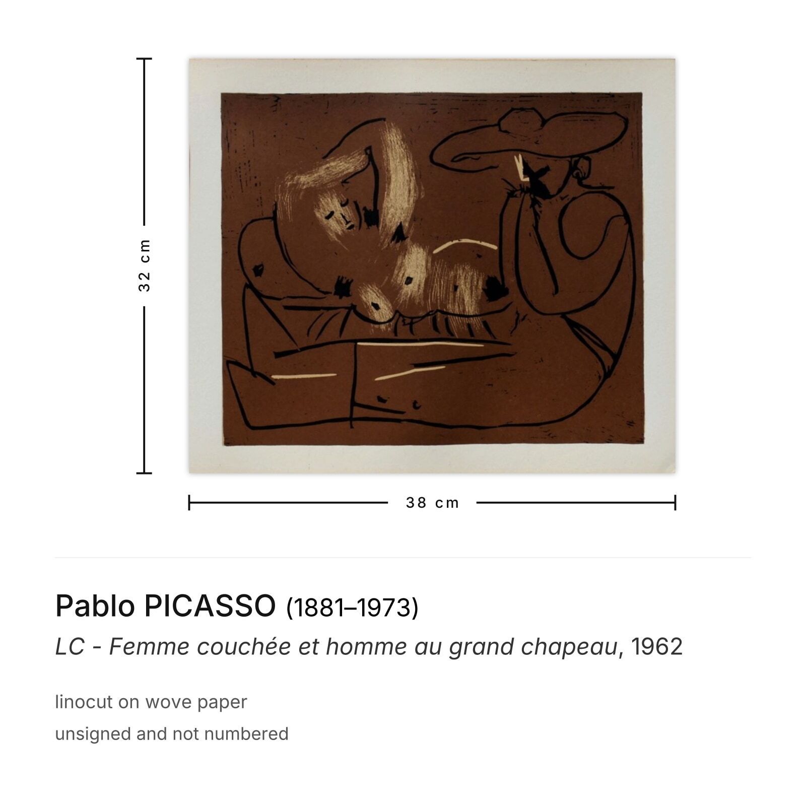 Pablo Picasso Linocut Lc   Femme Couchée Et Homme Au Grand Chapeau 1962 photo furniture