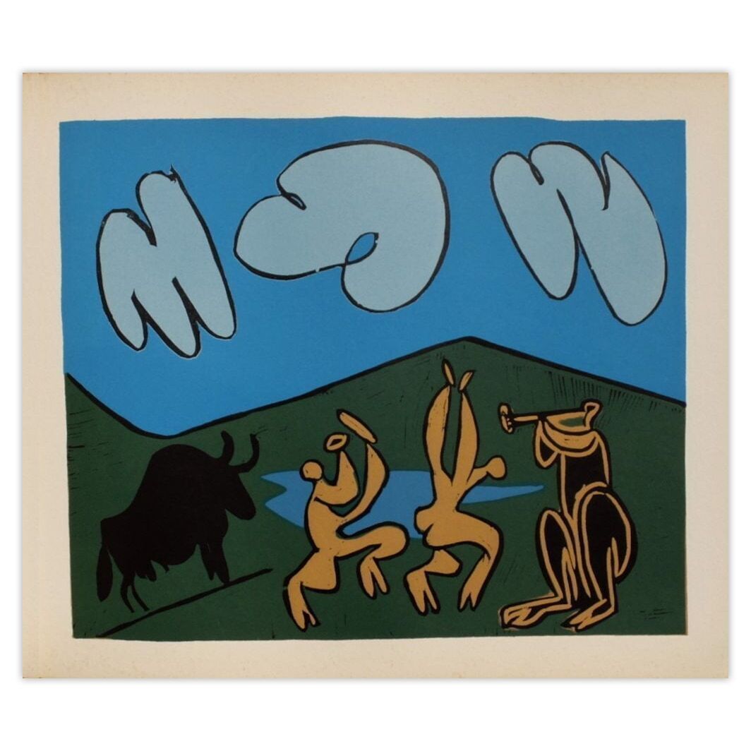 Pablo Picasso Linocut Lc   Bacchanale Au Taureau Noir 1962