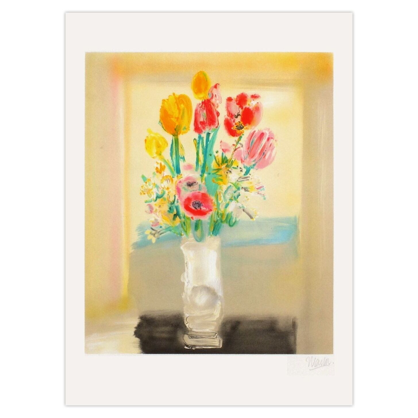 Blasco Mentor Gesigneerde Lithografie Bouquet De Fleurs 1990