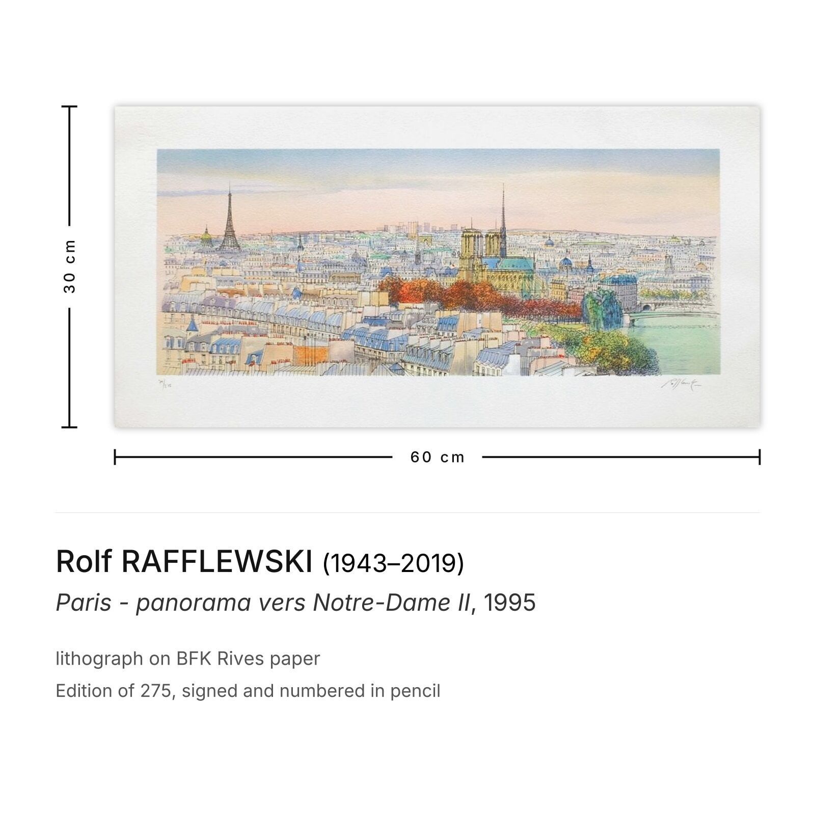 Rolf Rafflewski Gesigneerde Lithografie Paris Panorama Vers Notre Dame II 1995 photo furniture