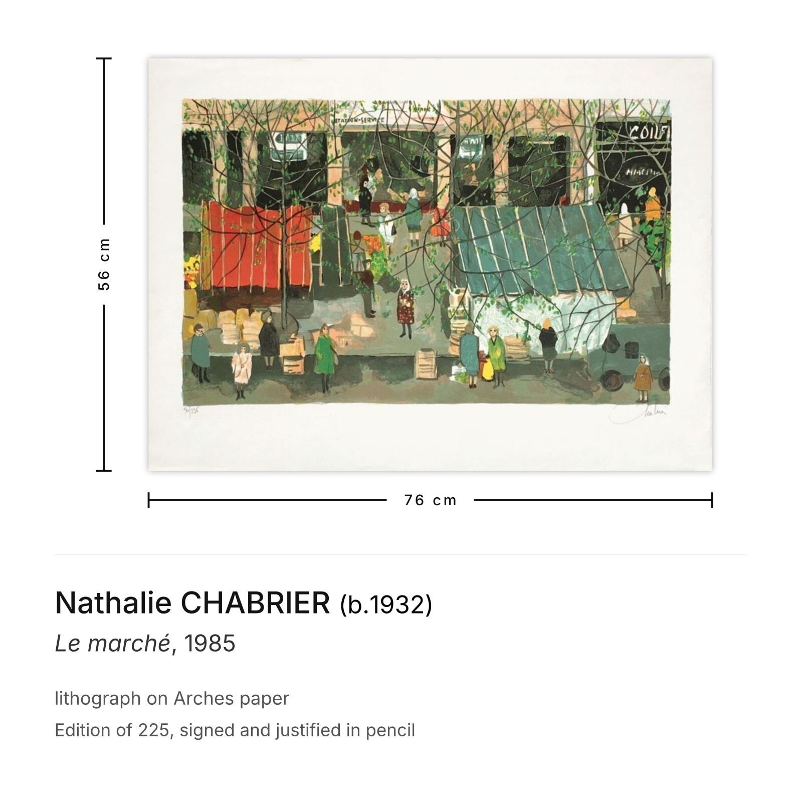 Nathalie Chabrier Gesigneerde Lithografie Le Marché 1985 photo furniture