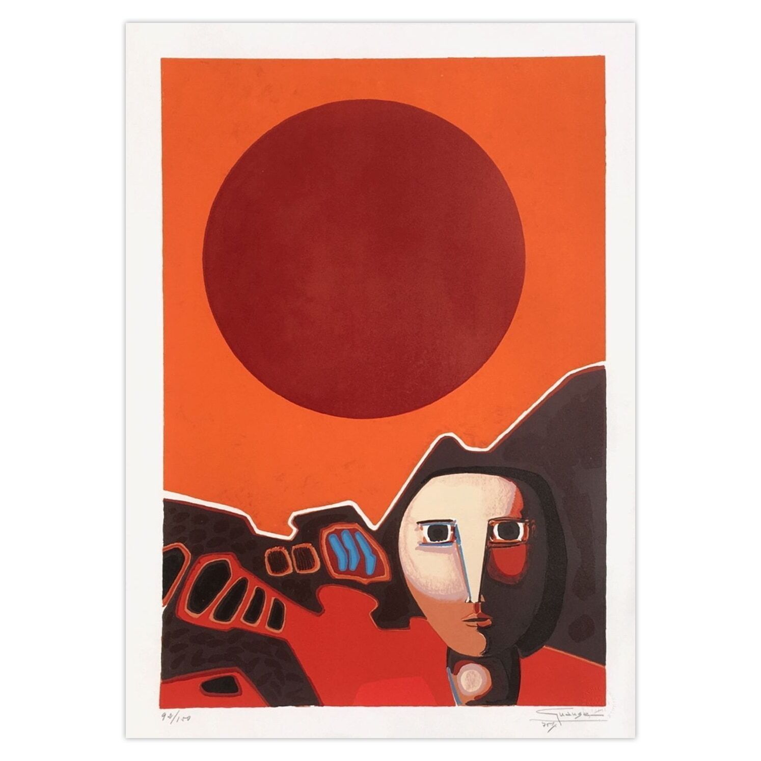 Antonio Guanse Gesigneerde Lithografie Personnage Au Soleil 1975