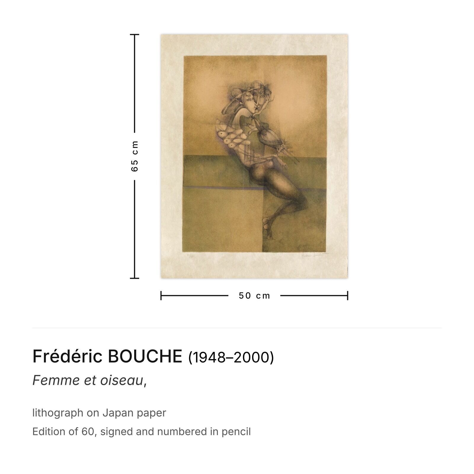 Frédéric Bouche Signed Lithograph Femme Et Oiseau photo furniture