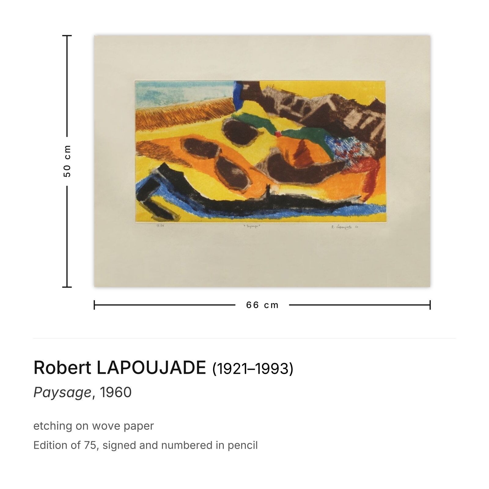 Robert Lapoujade Gesigneerde Ets Paysage 1960 photo furniture