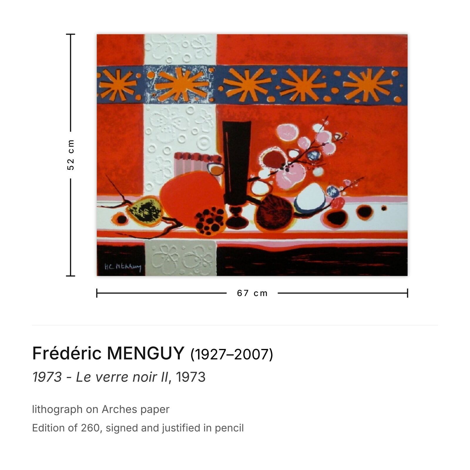 Frédéric Menguy Gesigneerde Litho 1973 Le Verre Noir II photo furniture