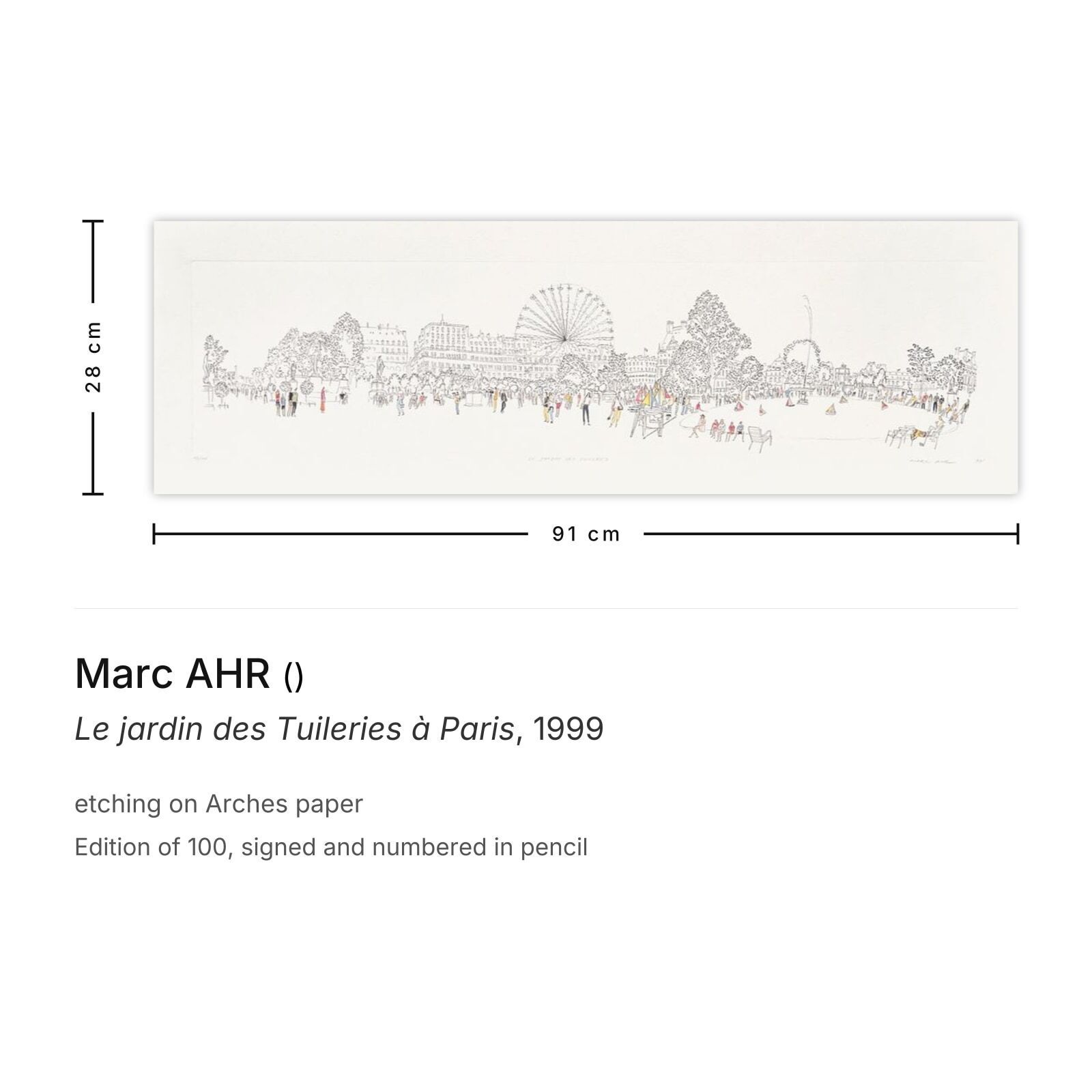 Marc Ahr Gesigneerde Ets Le Jardin Des Tuileries à Paris 1999 photo furniture