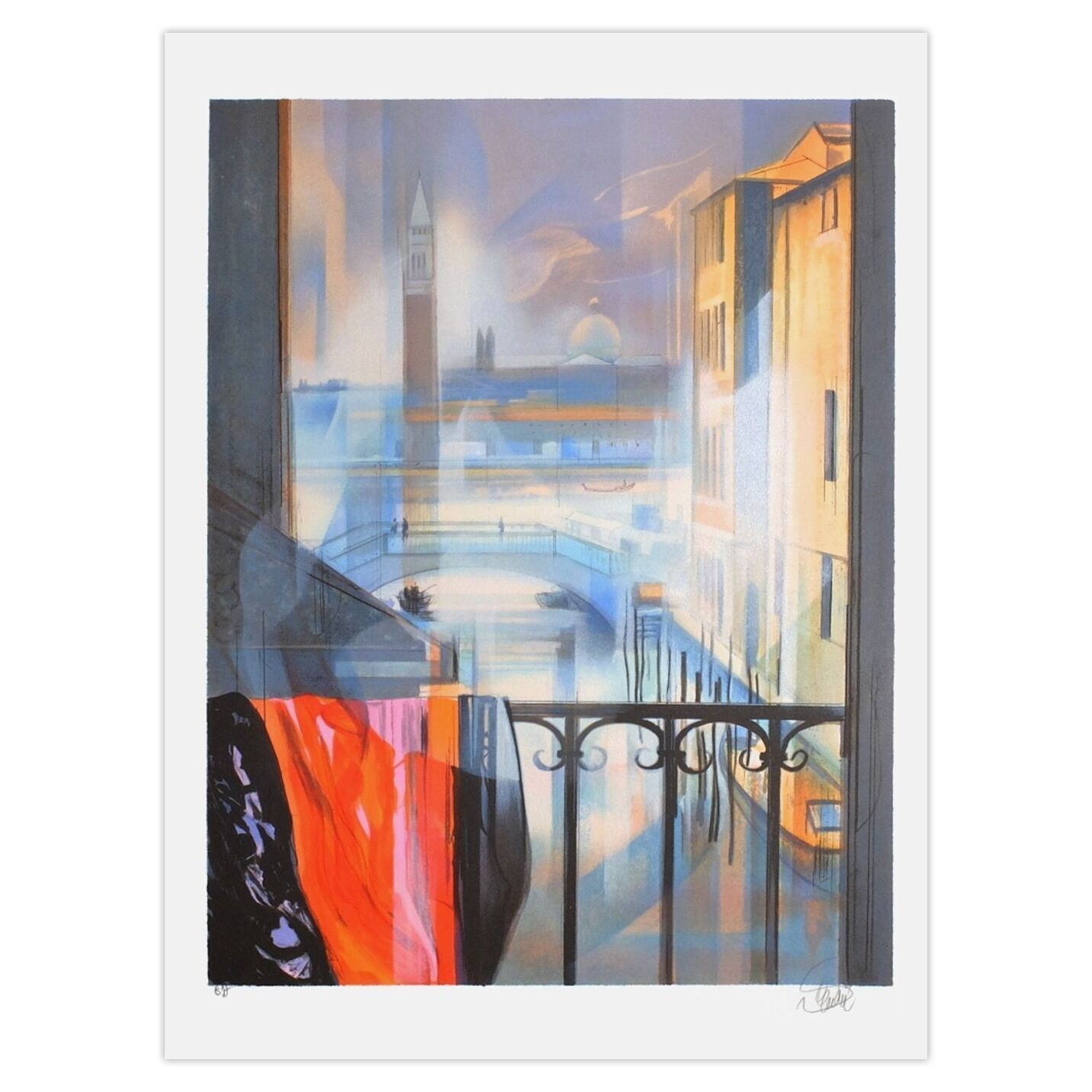 Jean Baptiste Valadié gesigneerde lithografie Balcon à Venise 1995