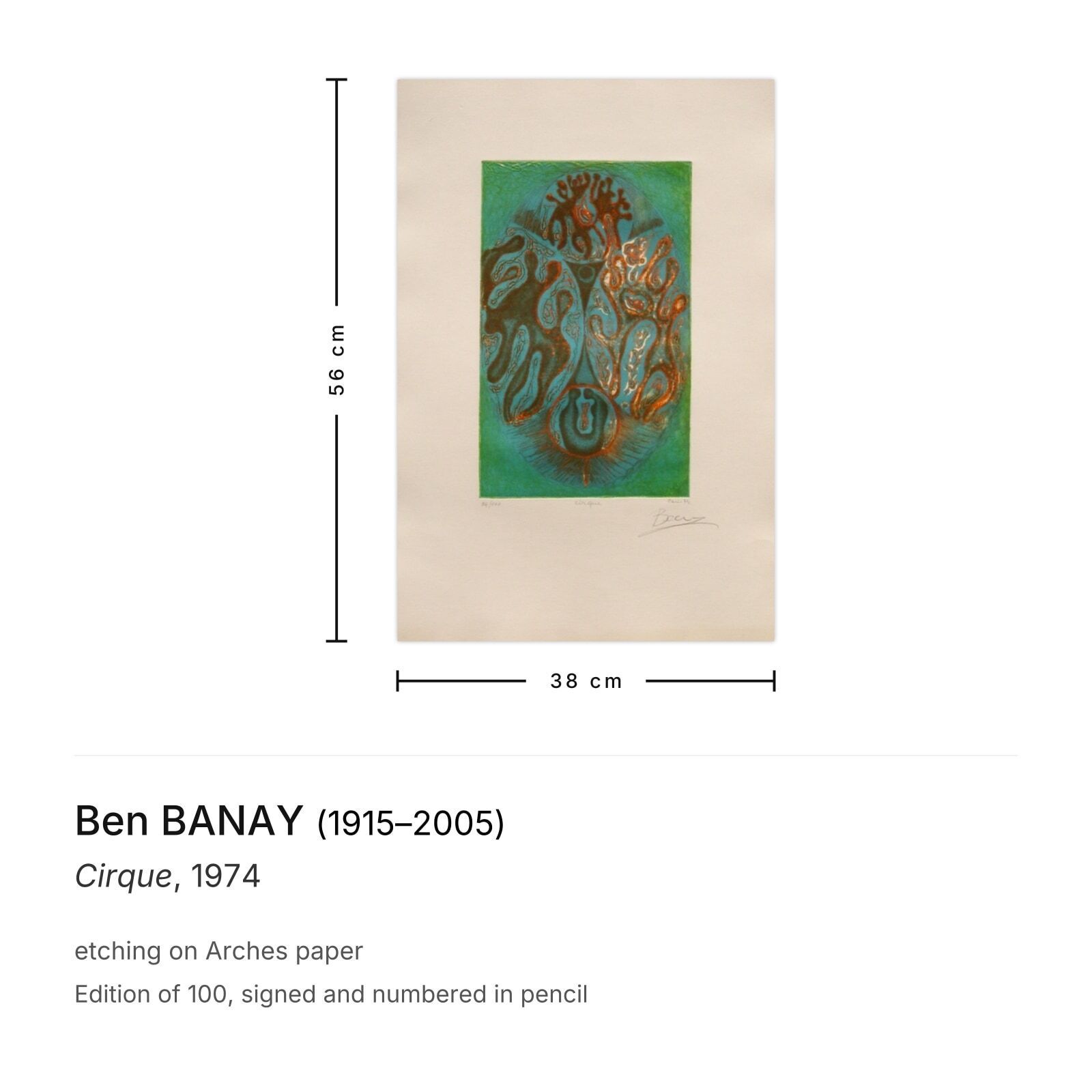 Ben Banay Gesigneerde Ets Cirque 1974 photo furniture