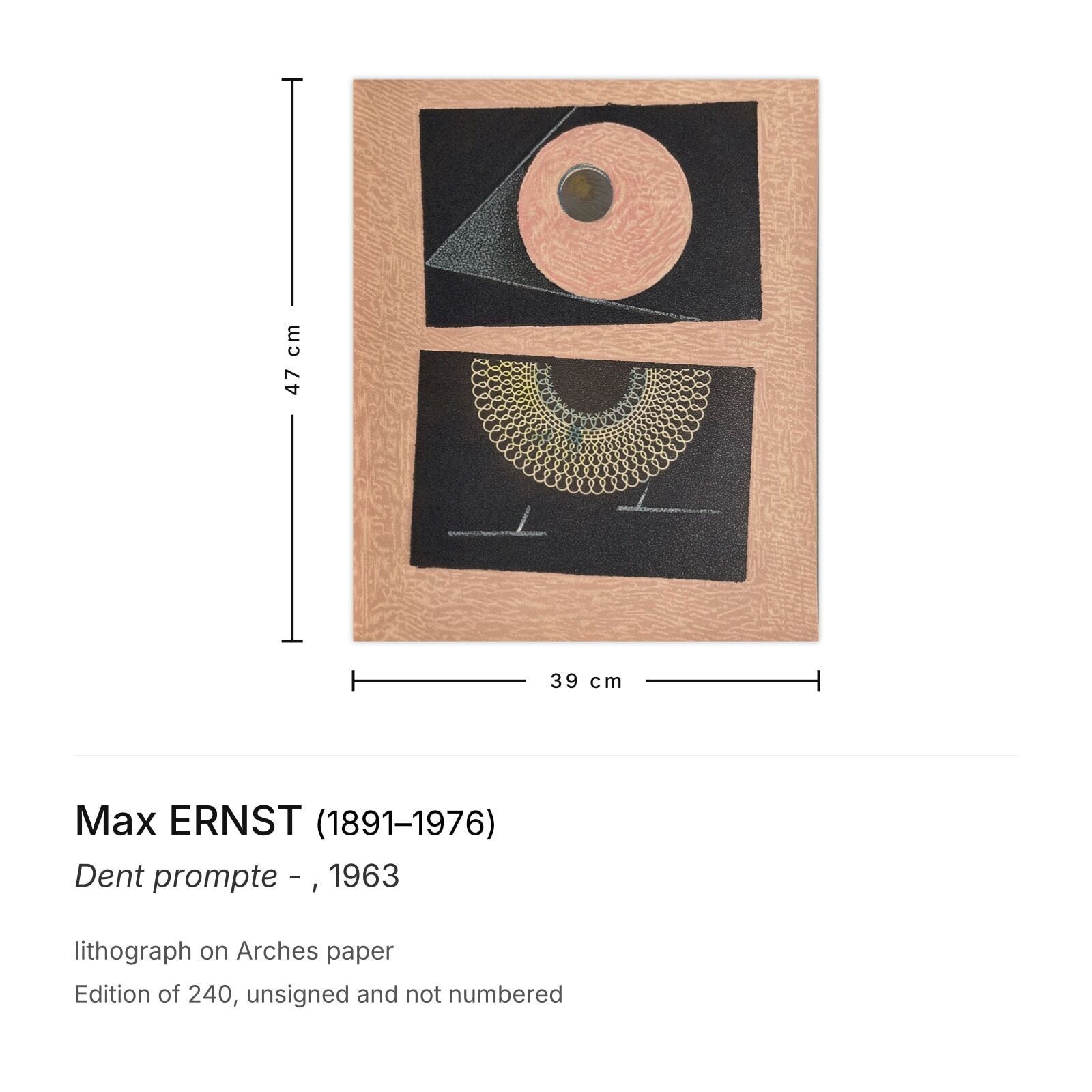 Max Ernst lithografie Dent Prompte 1963 photo furniture