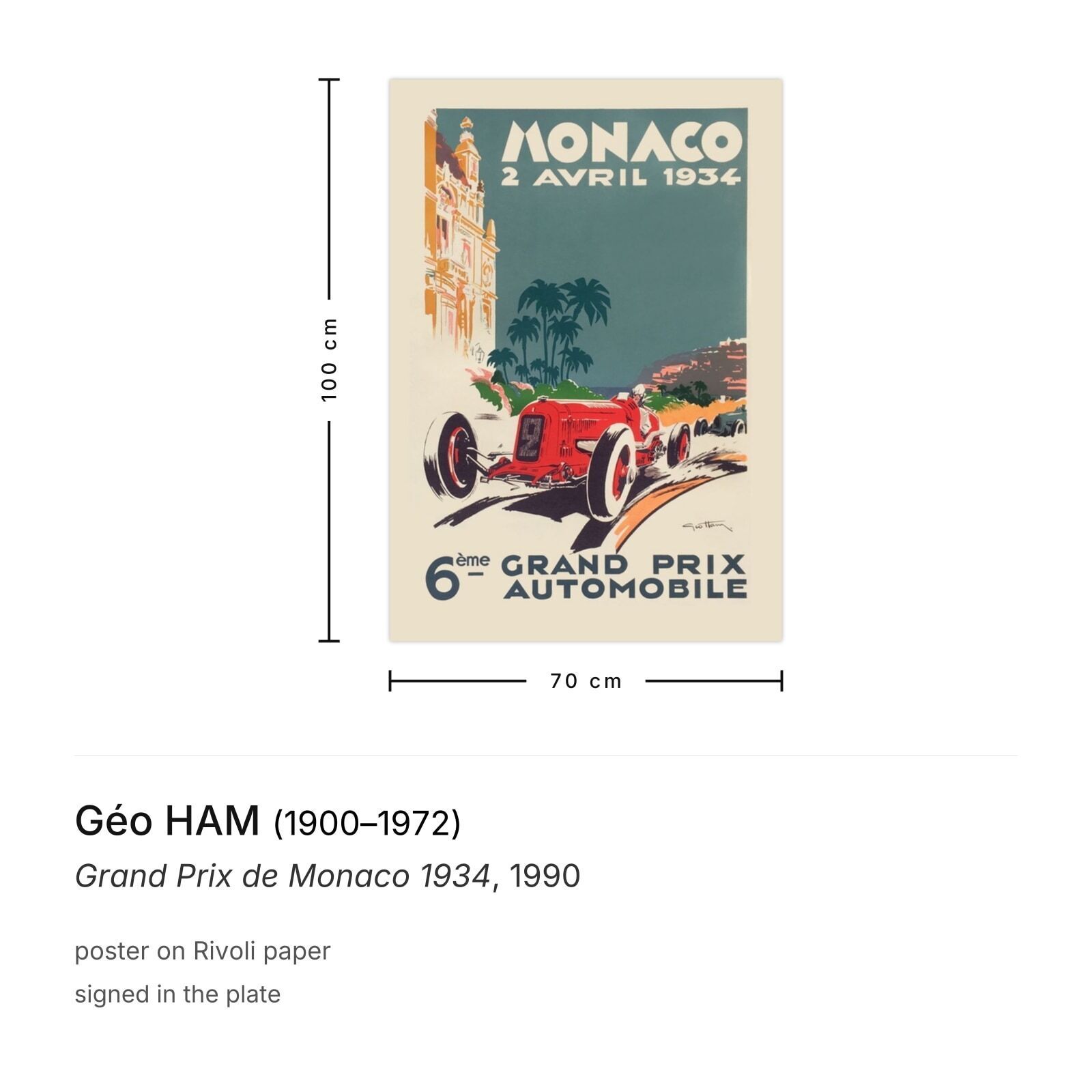 Géo Ham Poster Grand Prix De Monaco 1934 1990 photo furniture