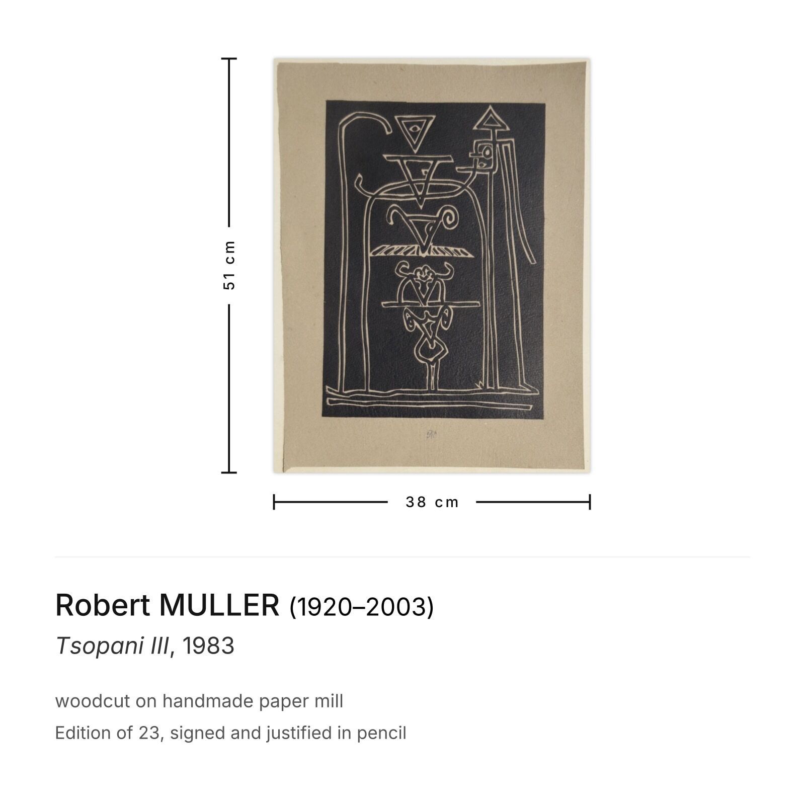 Robert Muller Gesigneerde Houtsnede Tsopani III 1983 photo furniture
