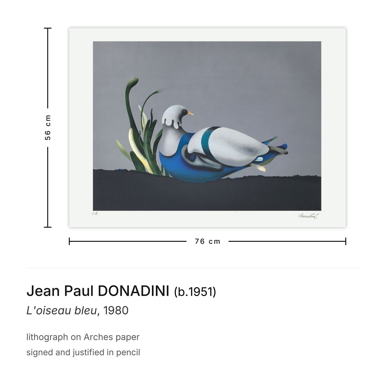 Jean Paul Donadini Gesigneerde Lithografie L'oiseau Bleu 1980 photo furniture