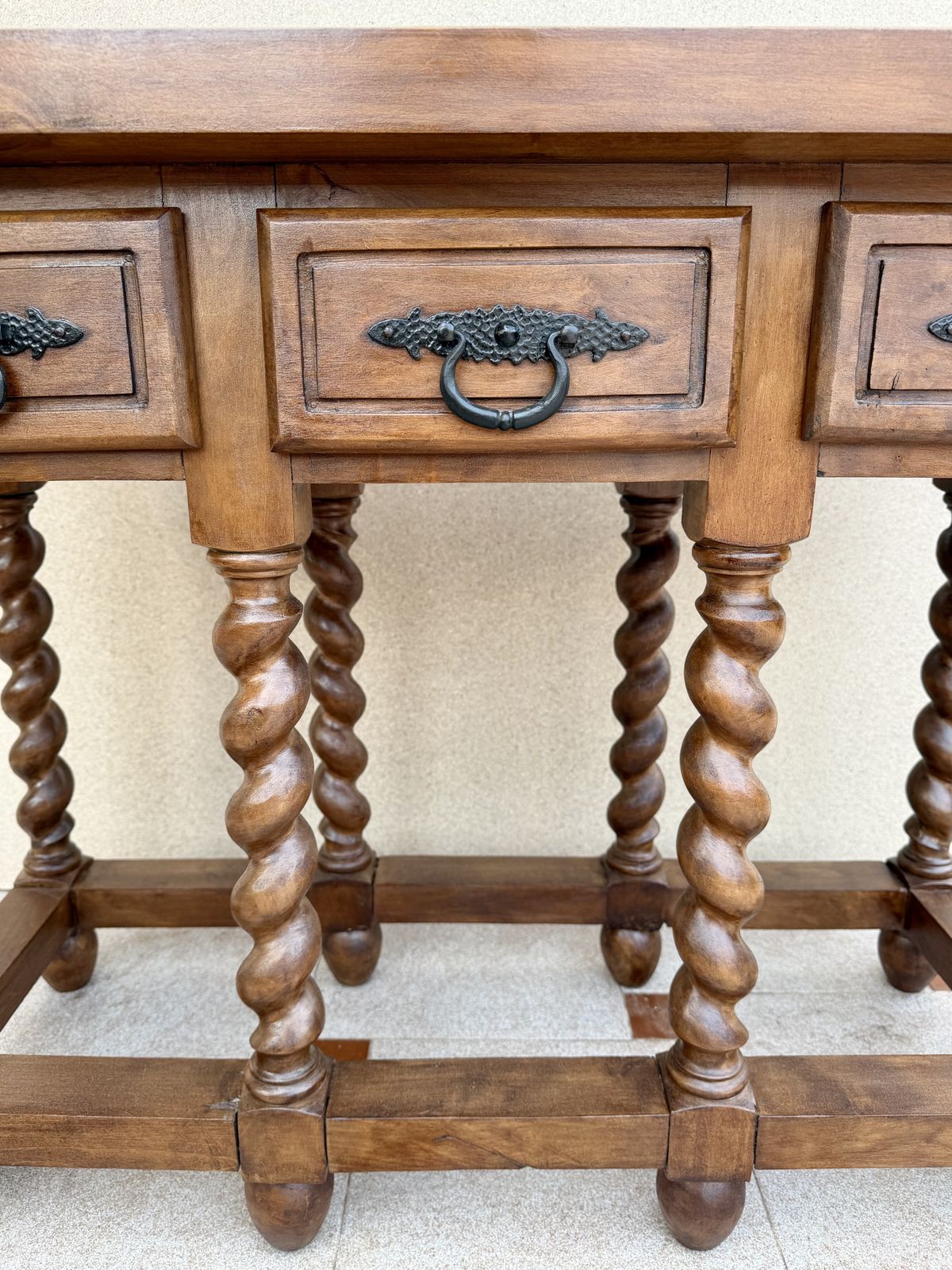 Furniture Spanish Solid Wood Console Table With Three Drawers, Mid 20th Century photo