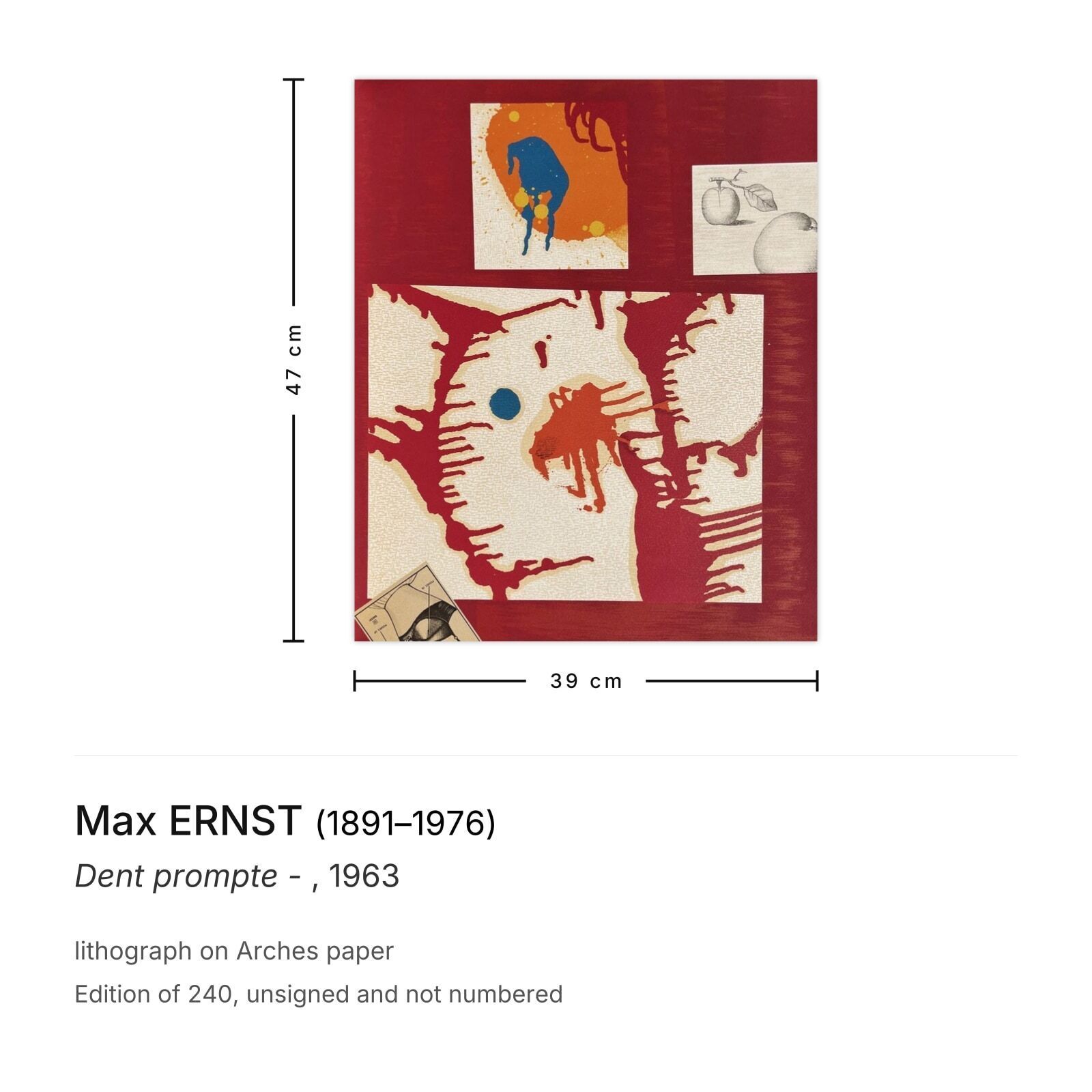 Max Ernst lithografie Dent Prompte 1963 photo furniture