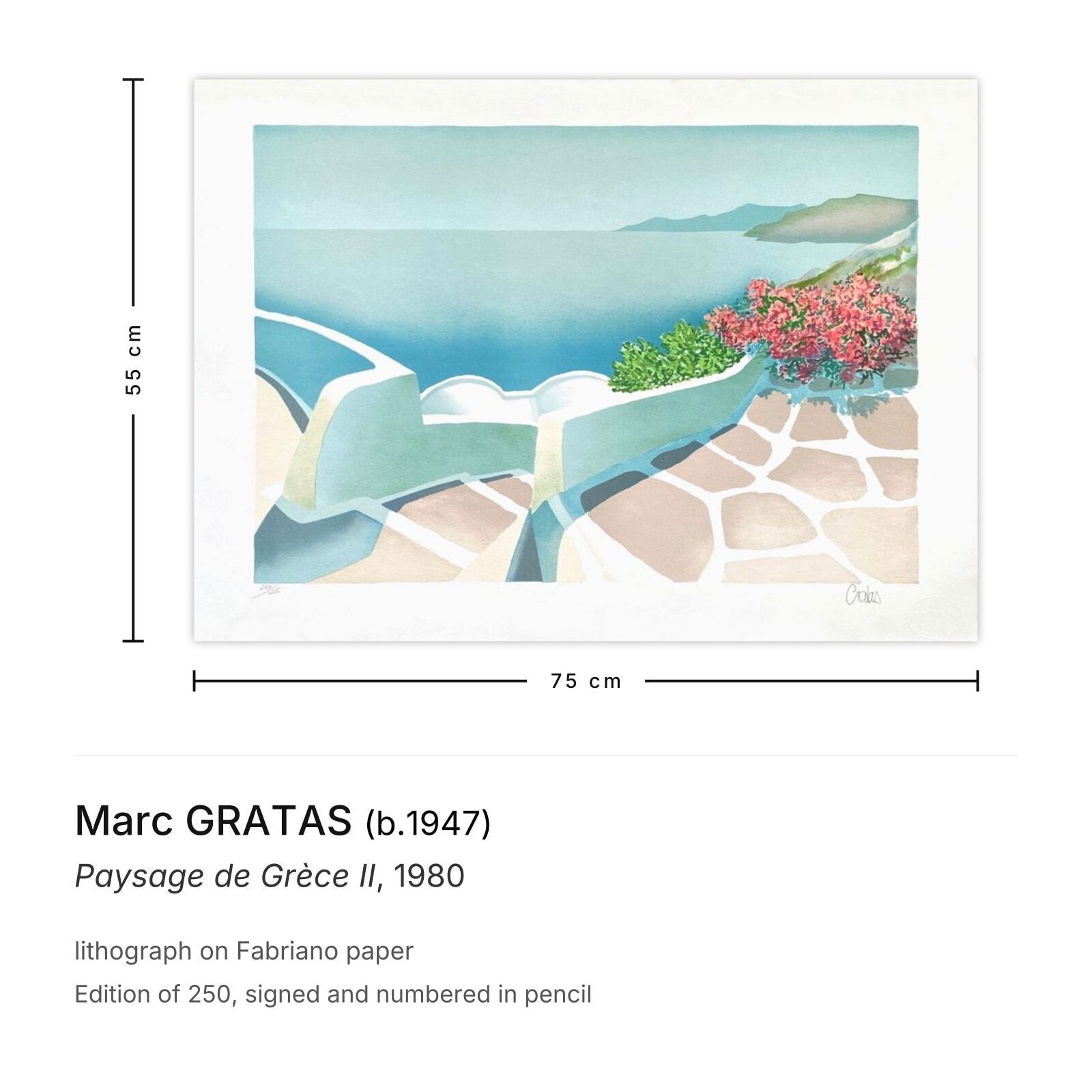 Marc Gratas Gesigneerde Lithografie Paysage De Grèce II 1980 photo furniture