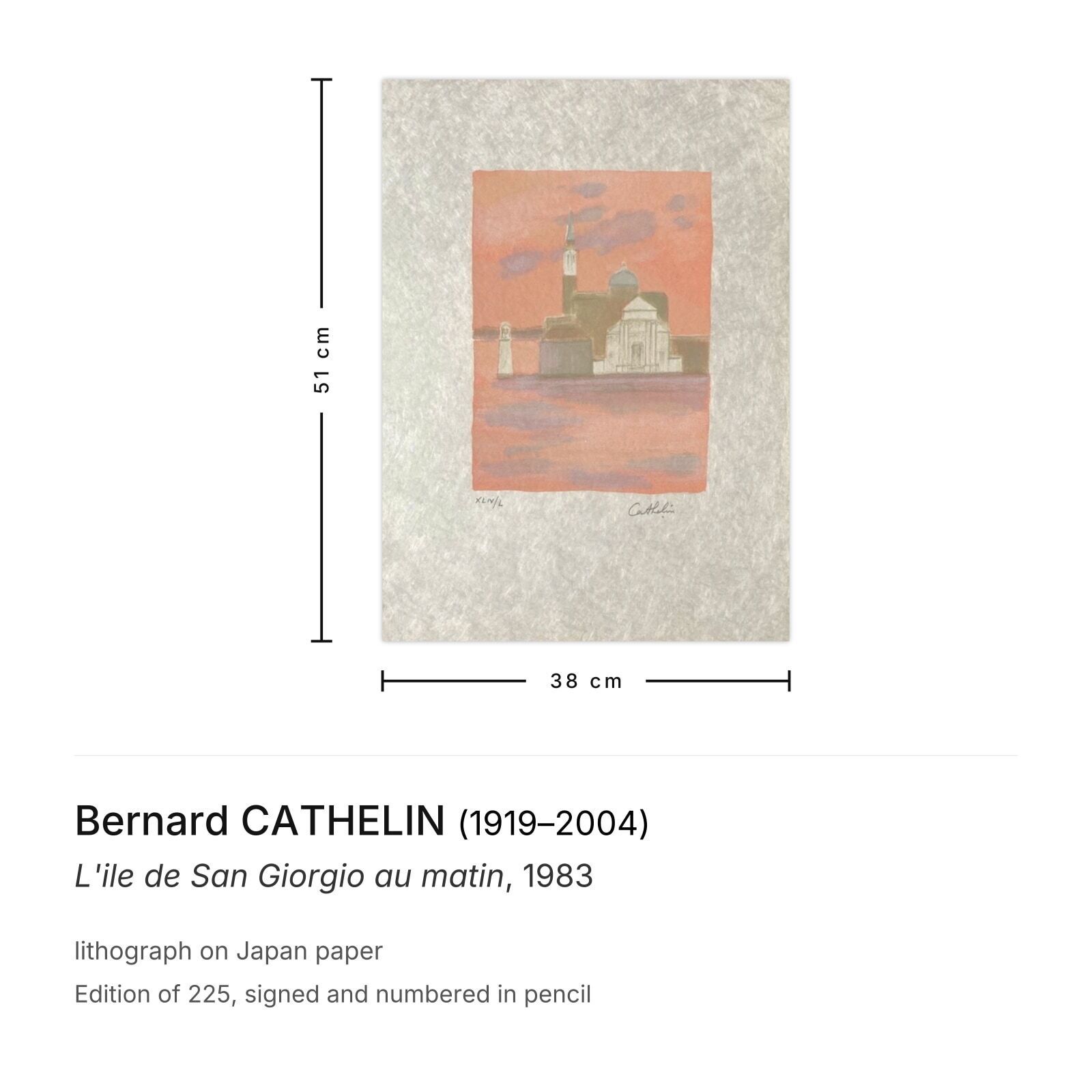 Bernard Cathelin Gesigneerde Lithografie L'ile De San Giorgio Au Matin 1983 photo furniture