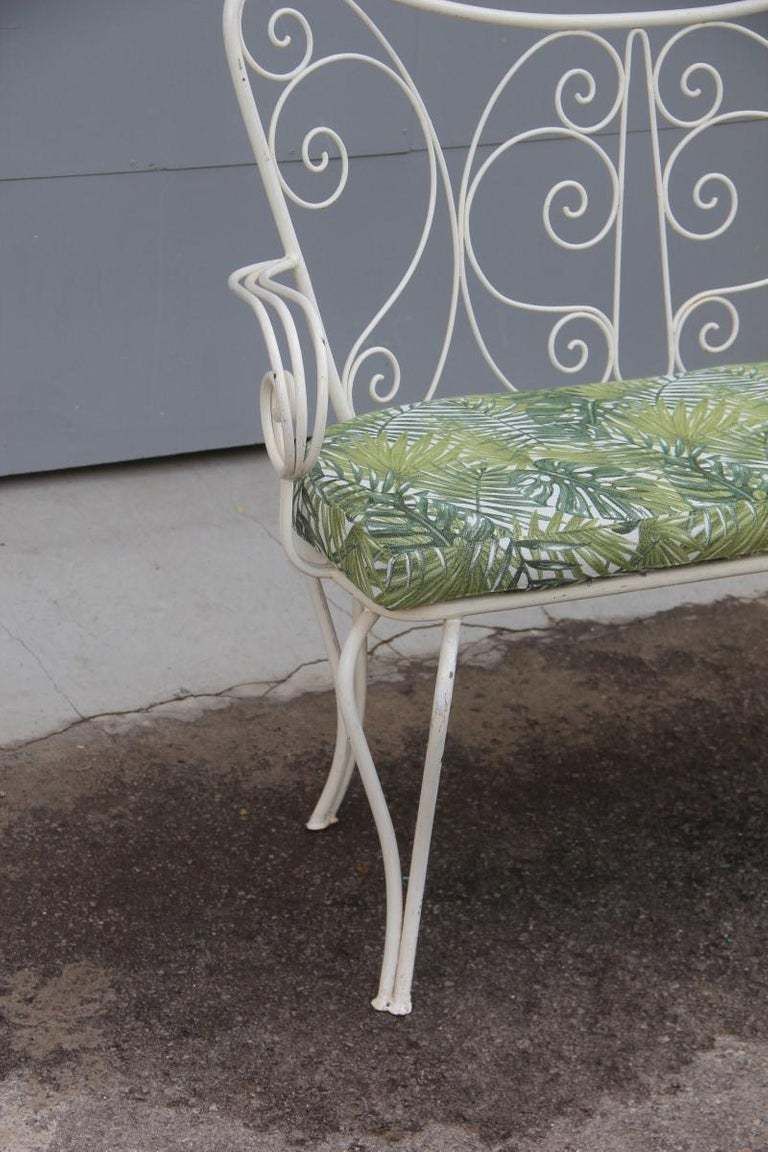 White Garden Sofa Mid Century Worked Shaped Green Metal Cushion 1950s photo furniture