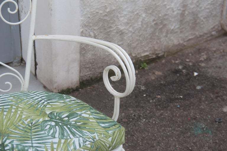 White Garden Sofa Mid Century Worked Shaped Green Metal Cushion 1950s photo 3048.0