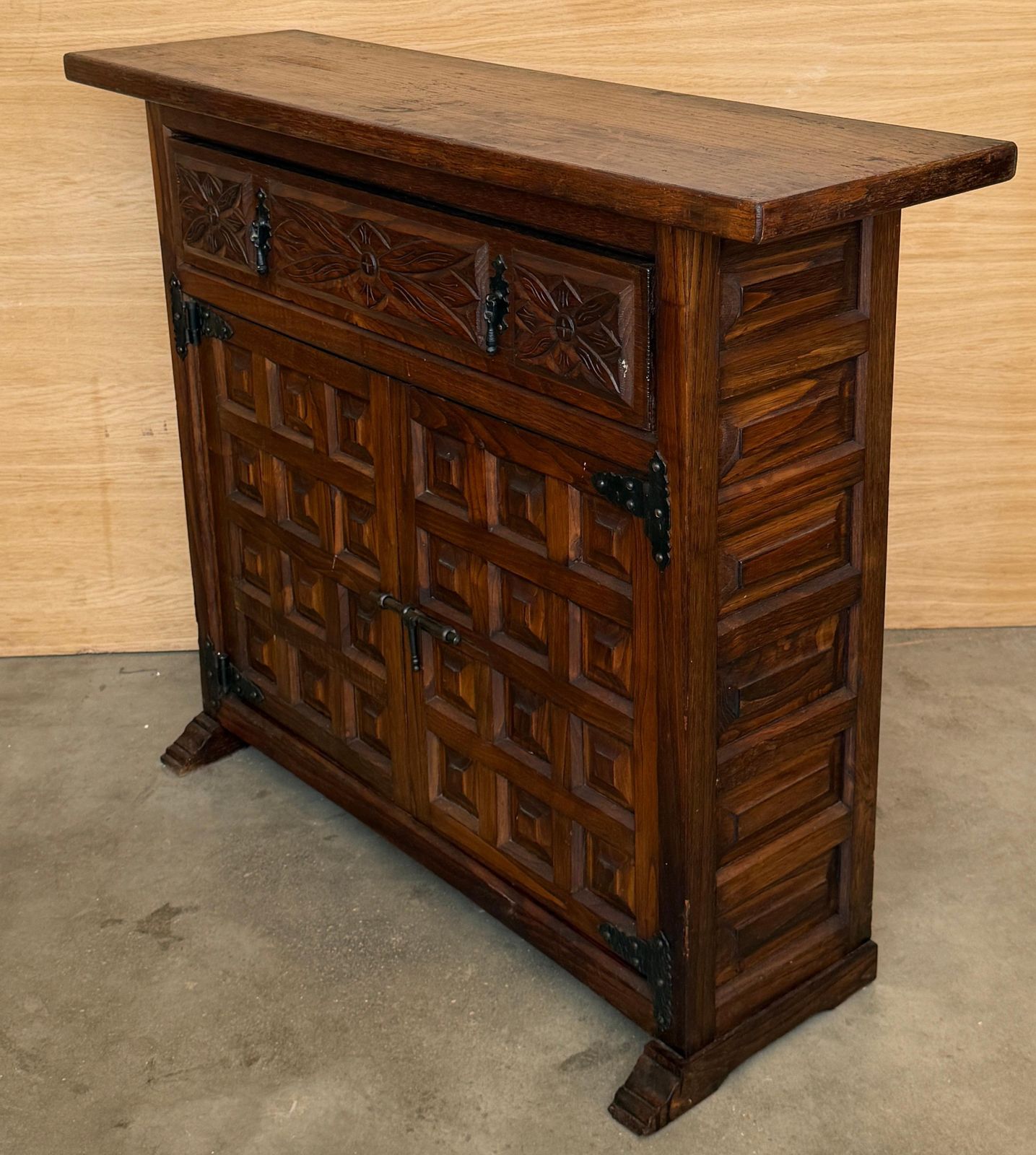 Antique Spanish Carved Walnut Cabinet With Drawer And Two Doors photo 2480.0