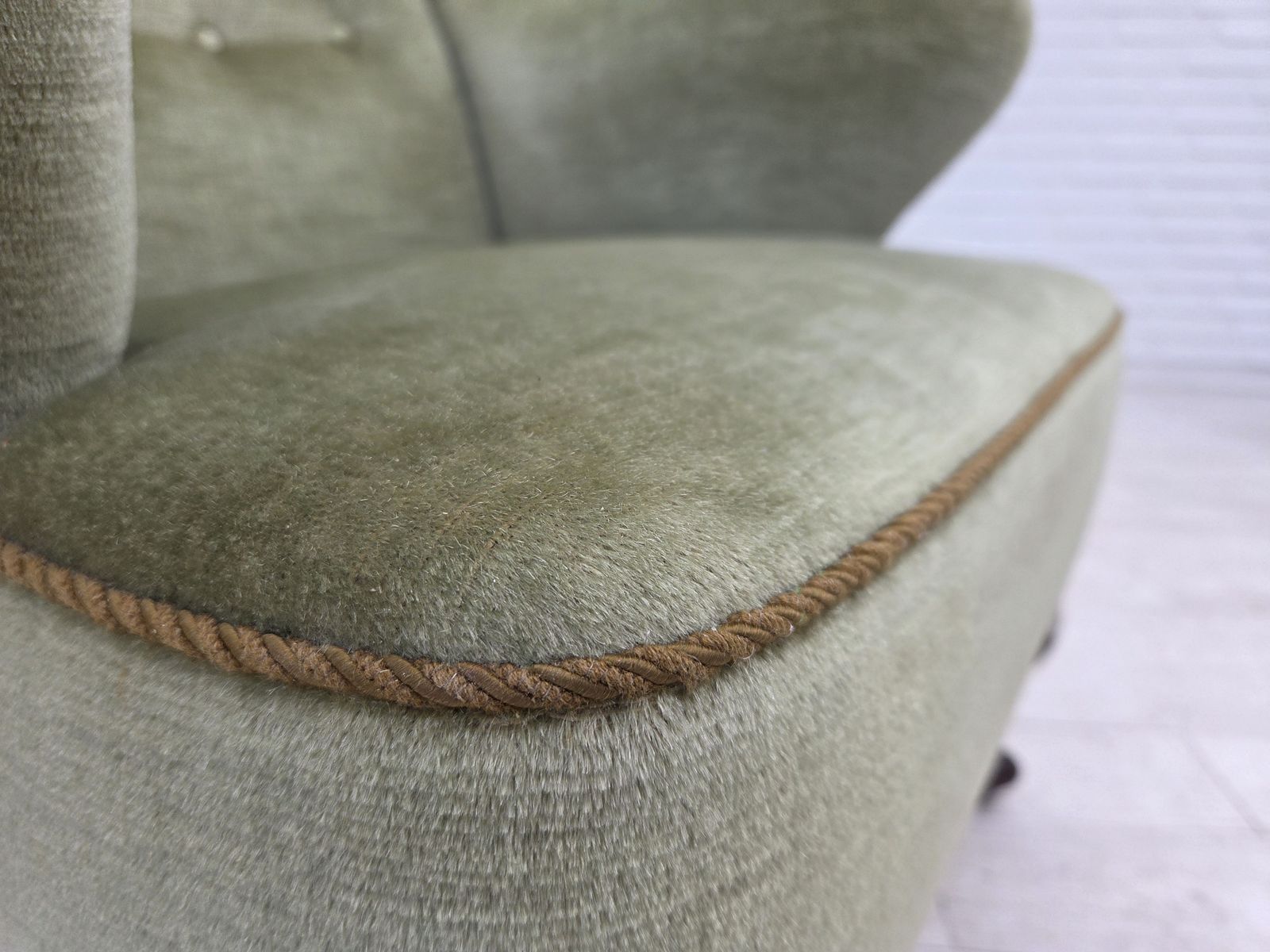1960s, Scandinavian Armchair, Green Furniture Velour, Oak Wood Legs. photo Furniture