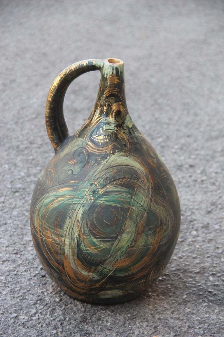 Vase Art Pottery Torido Mazzotti Albisola 1950s Gold Green Orange Futurist photo for sale