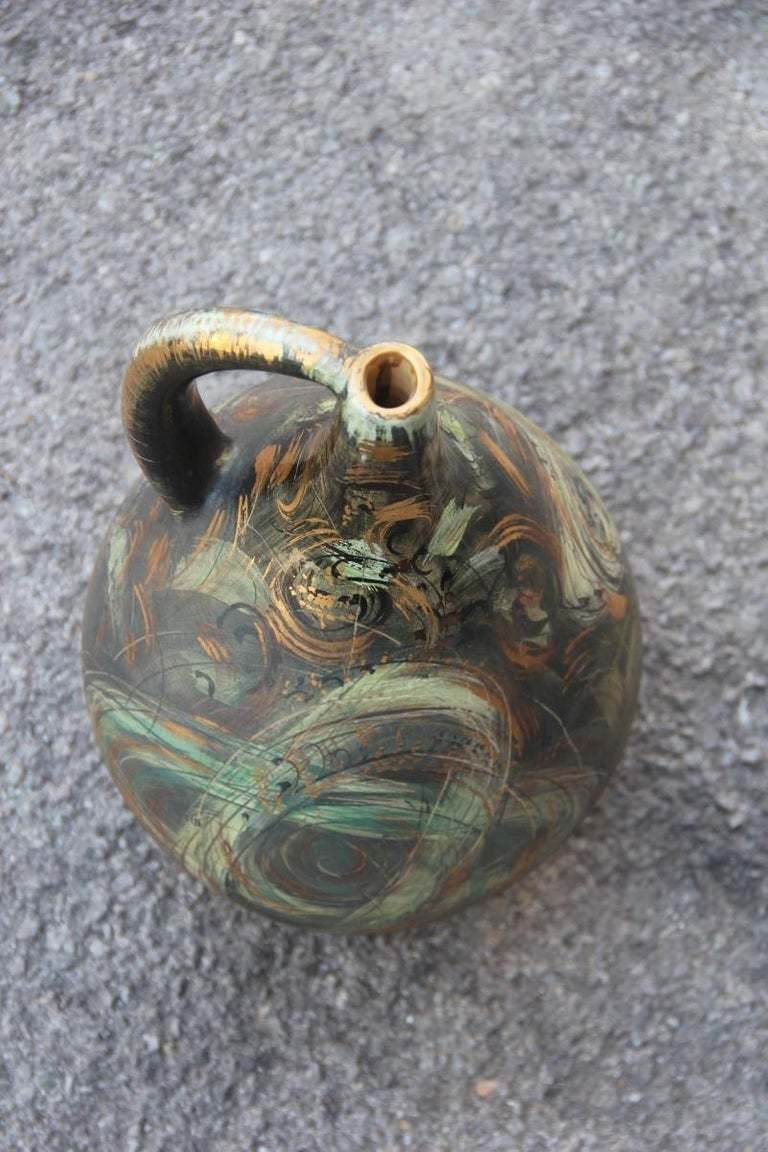 Vase Art Pottery Torido Mazzotti Albisola 1950s Gold Green Orange Futurist photo 1440.0