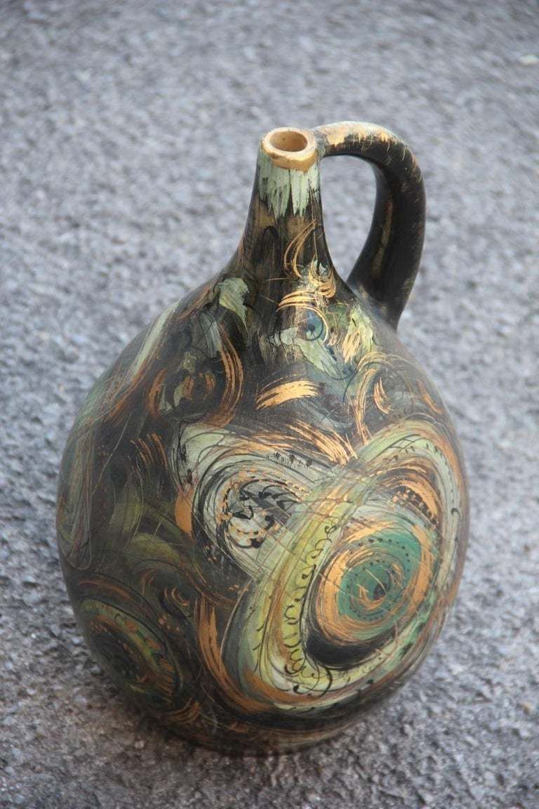 Vase Art Pottery Torido Mazzotti Albisola 1950s Gold Green Orange Futurist photo vinterior