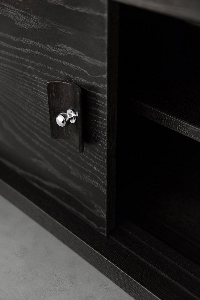 Furniture Mid Century Modern Scandinavian Dark Oak Sideboard With Wooden And Metal Handles, 1960s photo