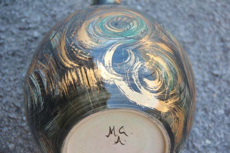Home Decor Vase Art Pottery Torido Mazzotti Albisola 1950s Gold Green Orange Futurist photo
