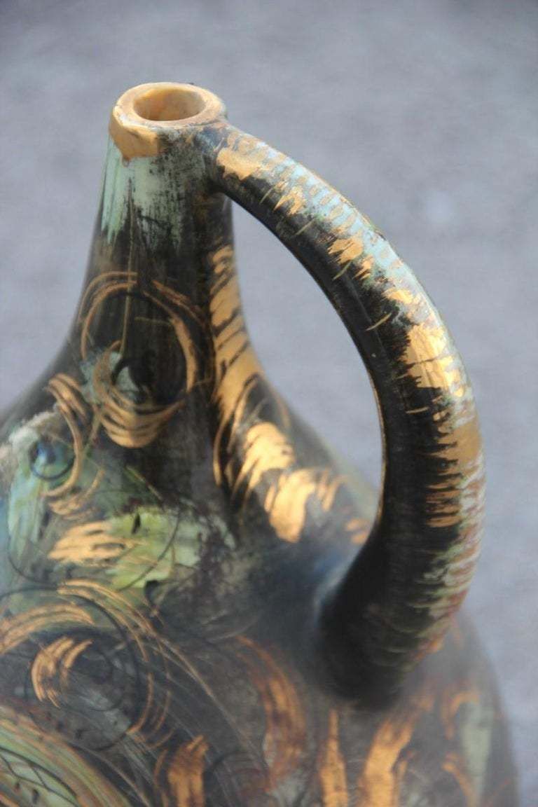 1440.0 Vase Art Pottery Torido Mazzotti Albisola 1950s Gold Green Orange Futurist photo