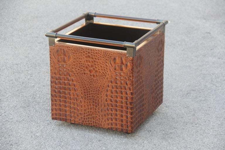 Crocodile Bar Portable Italian Design 1970s Brass Lucite Brown Magazine Rack photo furniture