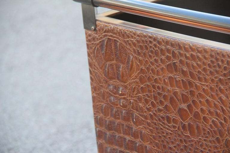 Crocodile Bar Portable Italian Design 1970s Brass Lucite Brown Magazine Rack photo vinterior