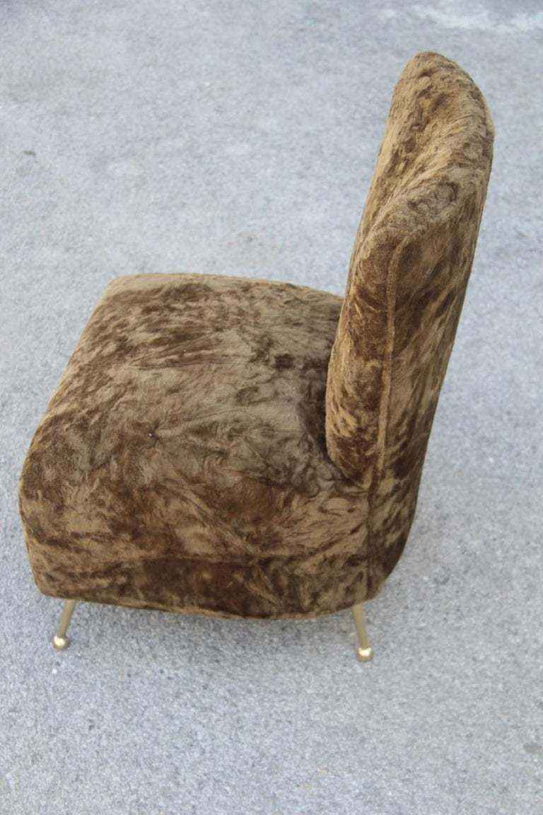 photo furniture Green Bedroom Chair With Brass Feet Midcentury Italian Design Chenille Minotti