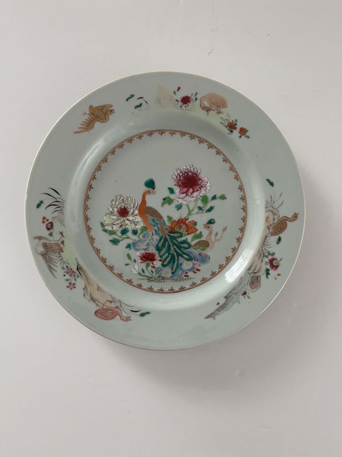 Hand Painted Chinese Porcelain Plate With Peacocks, Qing Yongzheng, Circa 1730 photo furniture
