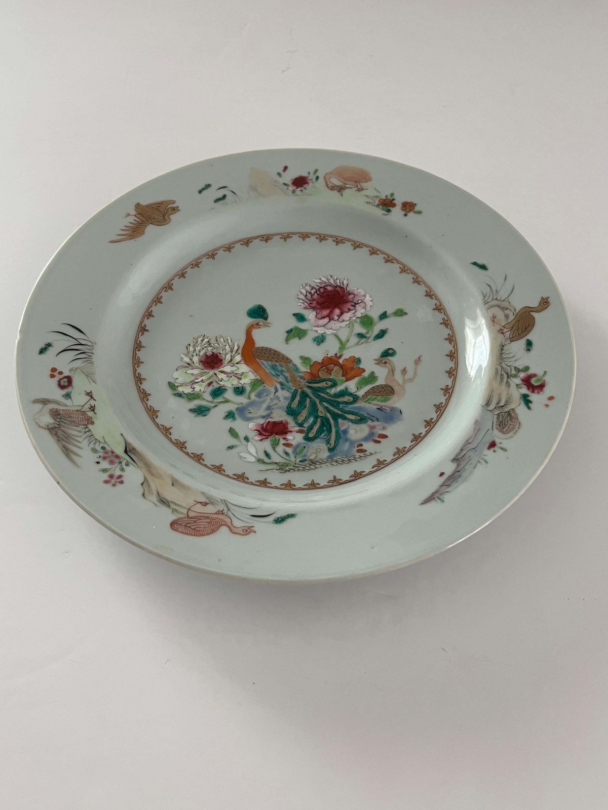 Hand Painted Chinese Porcelain Plate With Peacocks, Qing Yongzheng, Circa 1730 photo Home Decor