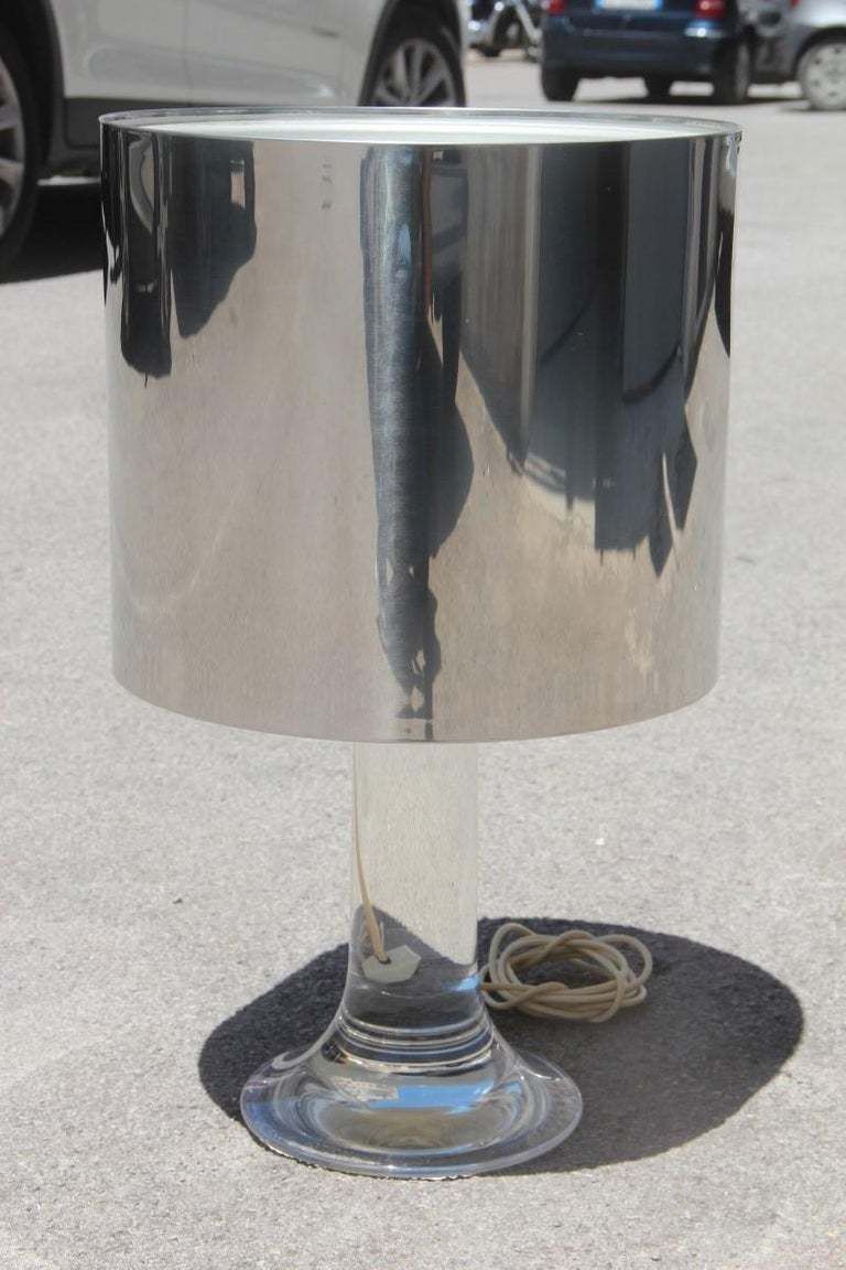 Round Harvey Guzzini Table Lamp Lucite Steel Italian Design 1970s Silver photo for sale